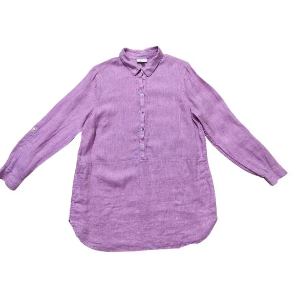 J.Jill Women's Love Linen‎ Tunic Blouse Light Purple Long Sleeve Top Size M - Picture 2 of 12